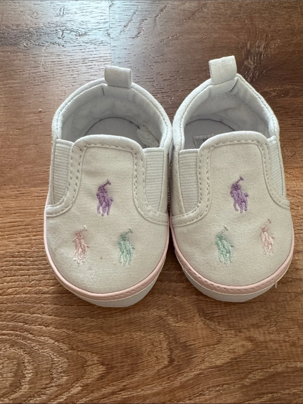 Polo Baby Slip-On Canvas Shoes in Light Gray with Pastel Logos